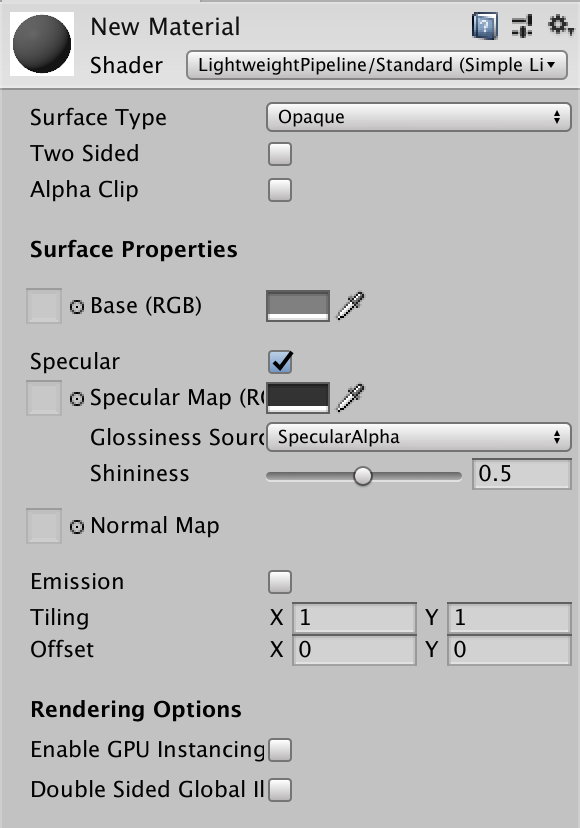 Inspector for the Simple Lit shader